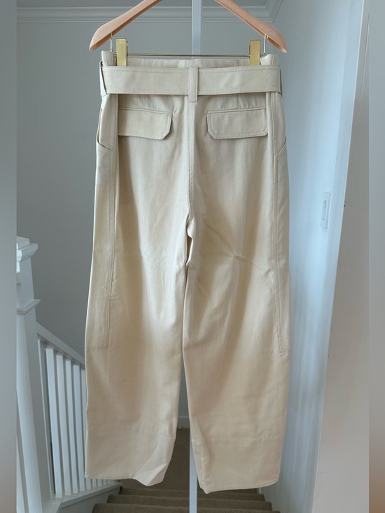 Zara Cream High Waist Cotton Pants Trousers with Belt Womens Medium - Picture 5 of 8